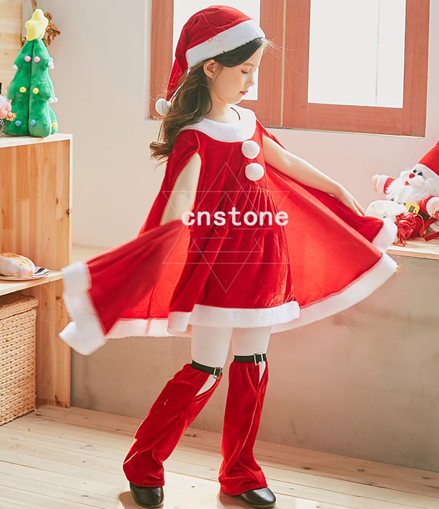 Cnstone Christmas Santa Claus Outfit Set for Costume for Events 3-Piece Girls, Dress, Kids' (Red, 110cm/M)
