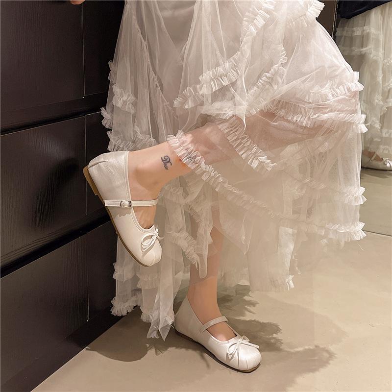 French Fairy Style Bow Shallow Mouth Single Shoes Female 2025 Spring and Summer New Korean Version Soft-soled Ballet Small Single Shoes Female