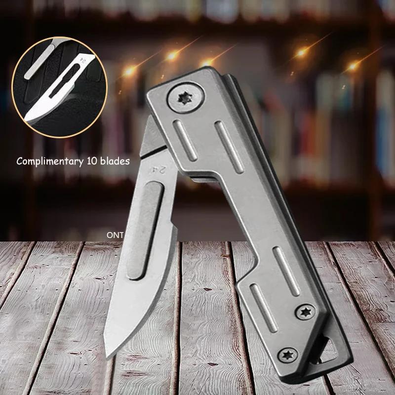 Folding Knife Stainless Steel Pocket Knife With 10 Replaceable Blades Sharp Hobby Knife Craft Multifunctional Cutting Knife Kit