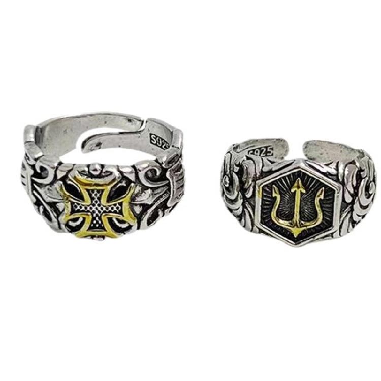 Mythological Tridents Styles Adjustable Rings For Men Alloy Construction Elegant Mens Accessory