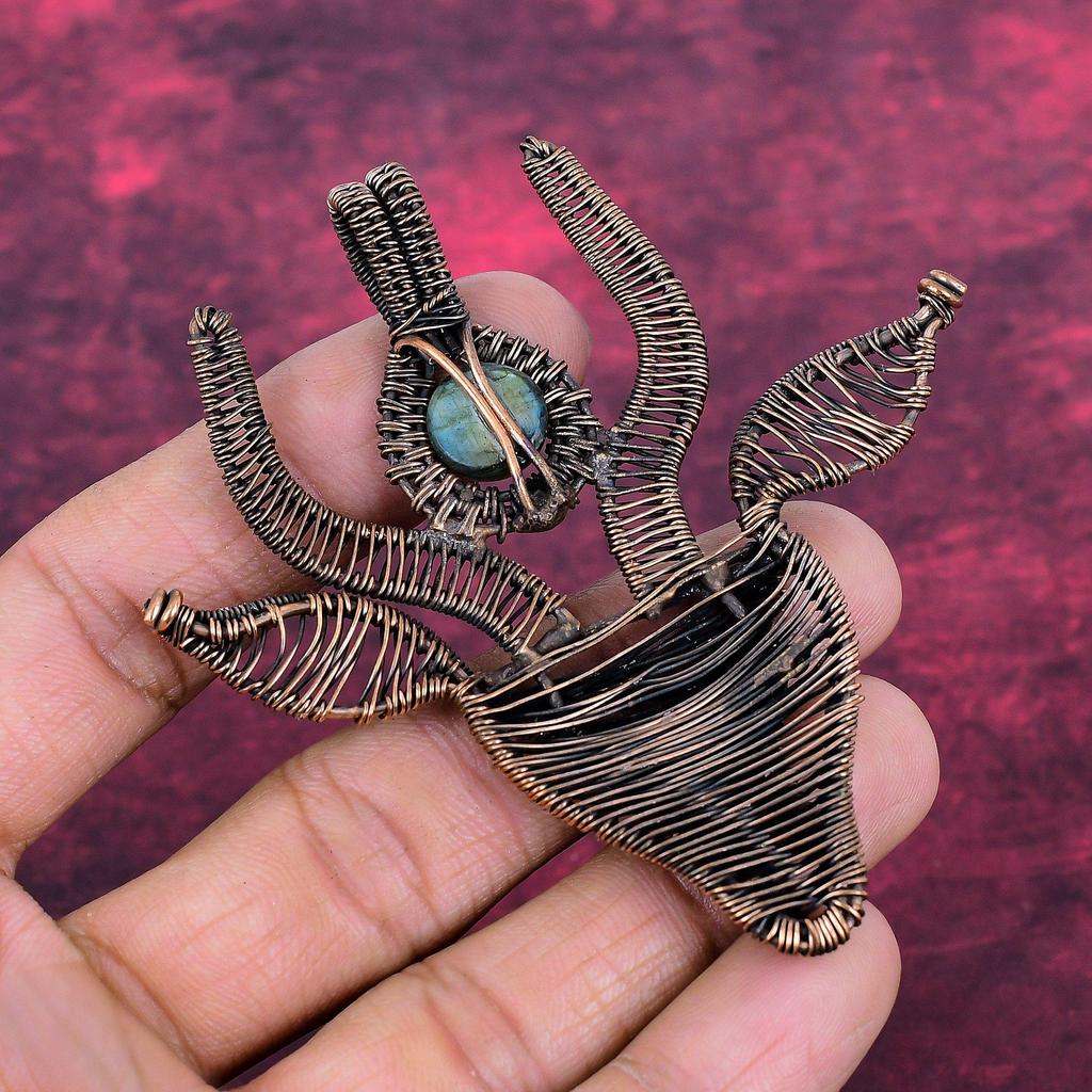 Labradorite Pendant Unique Cow Face Pendant Gemstone Copper Wire Wrapped Jewelry