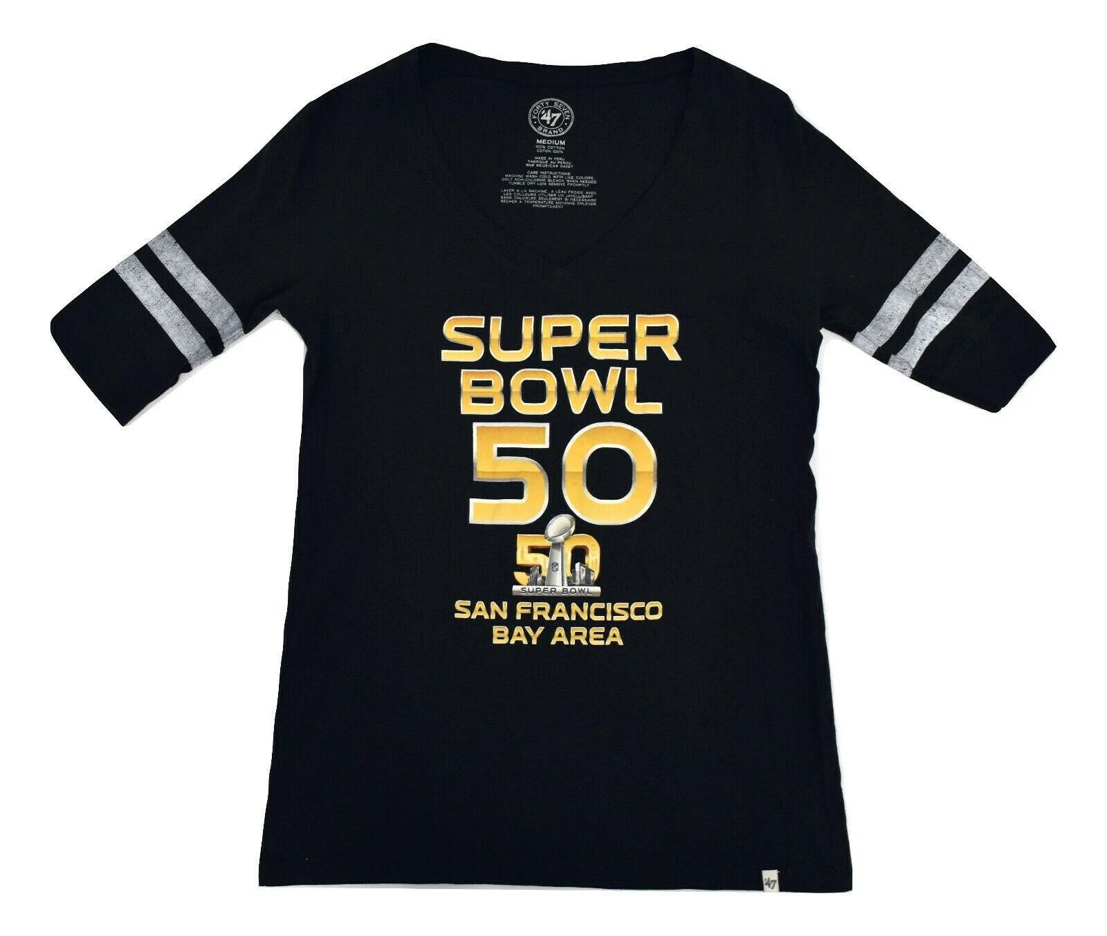 47 Brand NFL Womens Super Bowl 50 S.F. Bay Area Black Shirt NWT S, M, L, XL 4XL