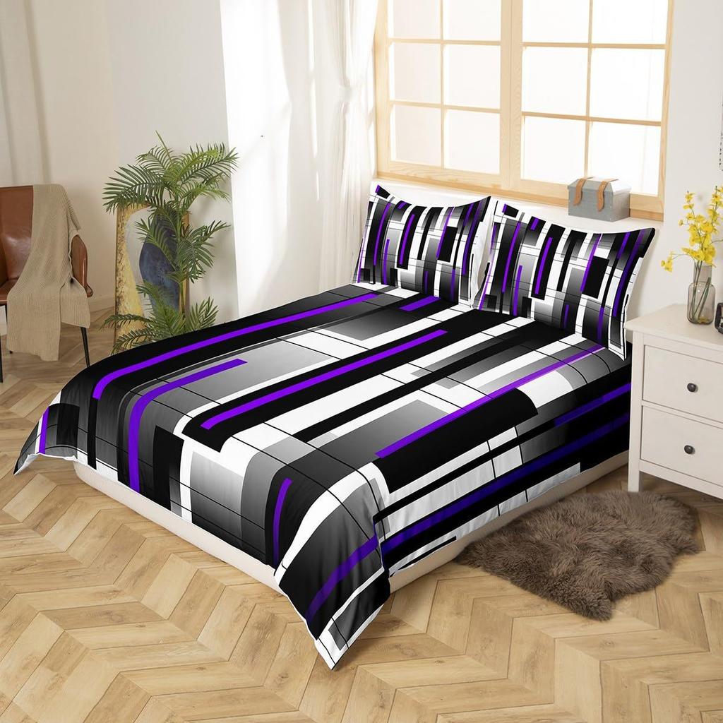 Black Purple Abstract Lines Three-Piece Quilt Cover 3D Digital Printing Bedding Set Bed Cover