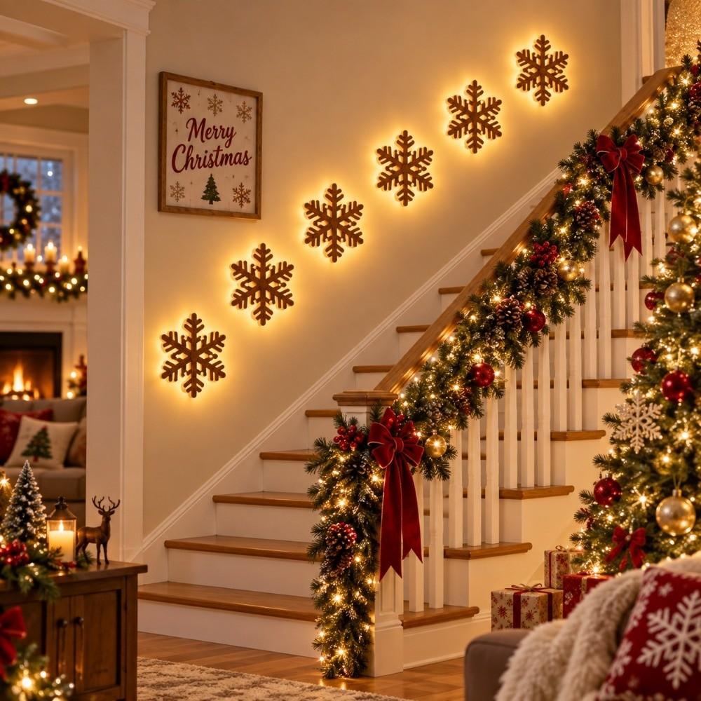 7pcs Santa Claus Christmas Wall Decoration Wooden DIY Wall Art Wall Stickers Crafts Christmas