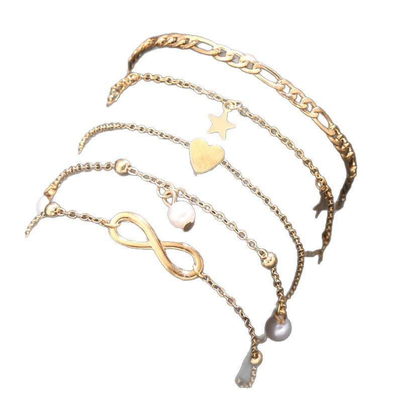 European & American Fashion 8-Shaped Heart & Butterfly Pendant Multi-layer Anklet