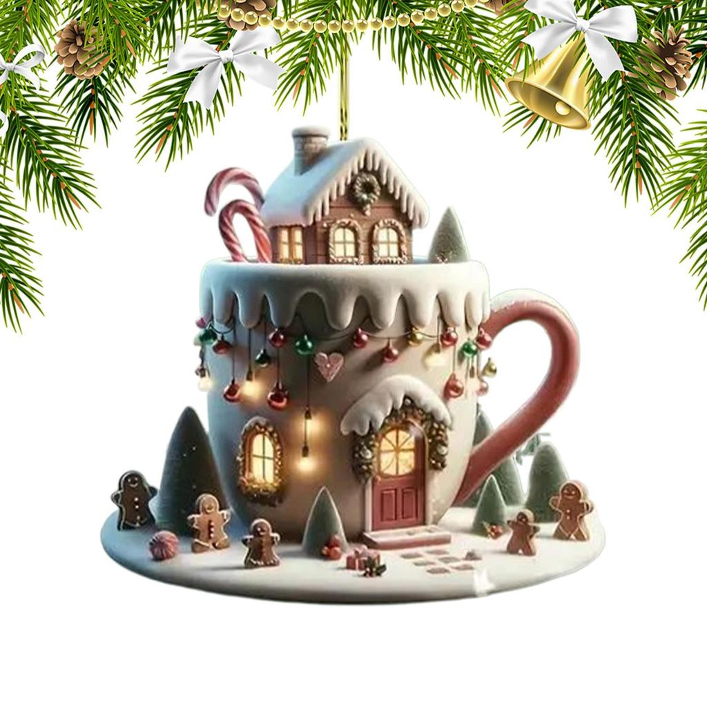 Coffee Cup Christmas Ornament Acrylic Hot Cocoa Tree Pendant Ornaments 2025 Christmas Decorations Xmas Navidad Party 2D