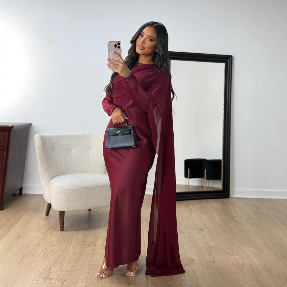 

Женское облегающее вечернее платье из сатина и шифона Осень/Зима 2024 XXL