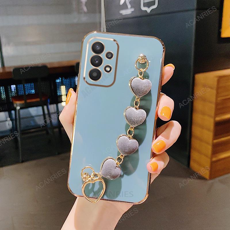 Luxus Love Heart Armband Plating Hülle für Samsung Galaxy A52 A72 A32 A52s A53 A73 A33 A23 A13 4G 5G Silikon Soft Schutzhülle