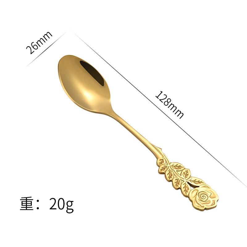 Mini 304 Stainless Steel Teaspoon with Rose Flower Handle Dessert Cake Coffee Ice Cream Stirring Tiny Spoon Tableware