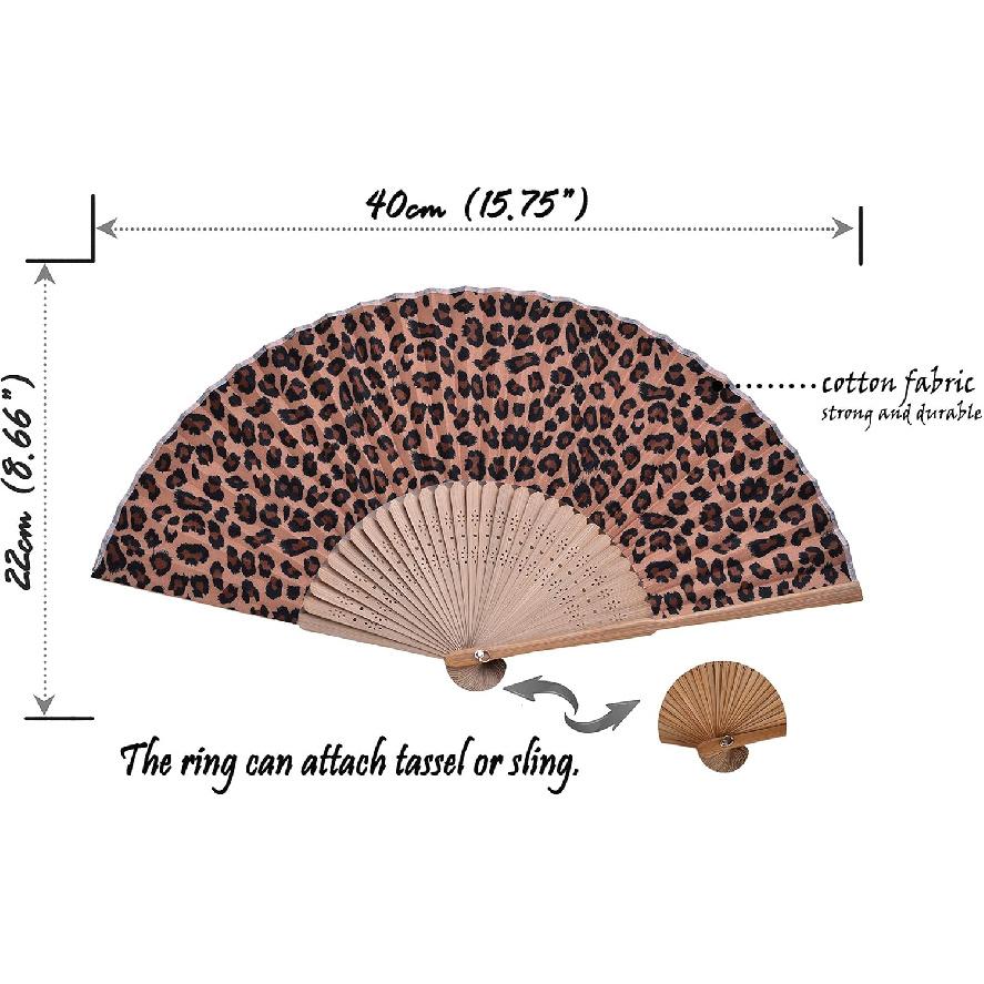 Hand Fan Bamboo Leopard Printed Folding Fan Cotton For Party Wedding Gift with Fan Cover