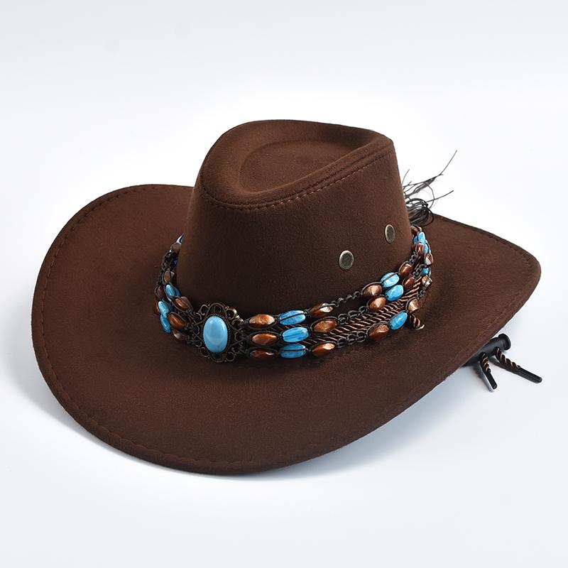 

Новые ковбойские шляпы в стиле вестерн для мужчин и женщин, искусственная замша, джентльменская ковбойская шляпа в стиле джаз, вечерние платья с изогнутыми полями, шляпа 56-58cm
