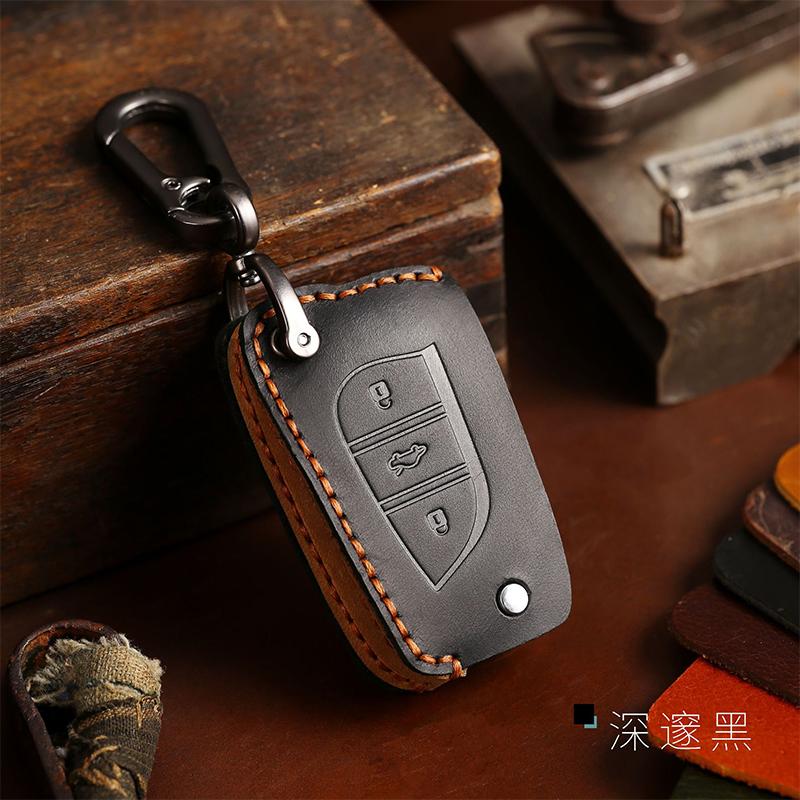 3 Knöpfe Echtes Leder Auto Schlüsselanhänger Hülle Passend für Toyota Auris Corolla Avensis Verso Yaris Aygo Scion Camry Rav4 Auto Zubehör