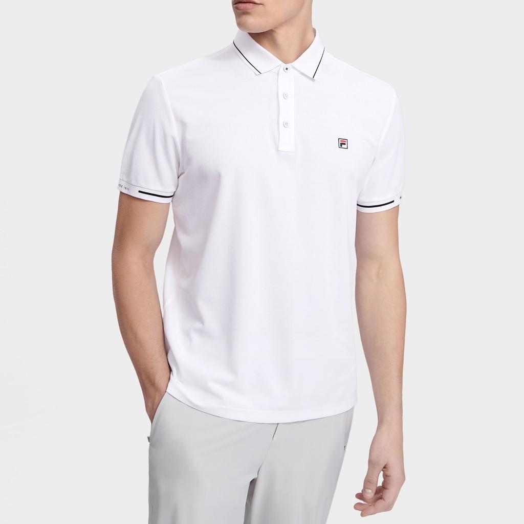 Fila Solid Color Logo Label Wrinkle Resistant Polo Shirt Men Tops White F11M321103FWT