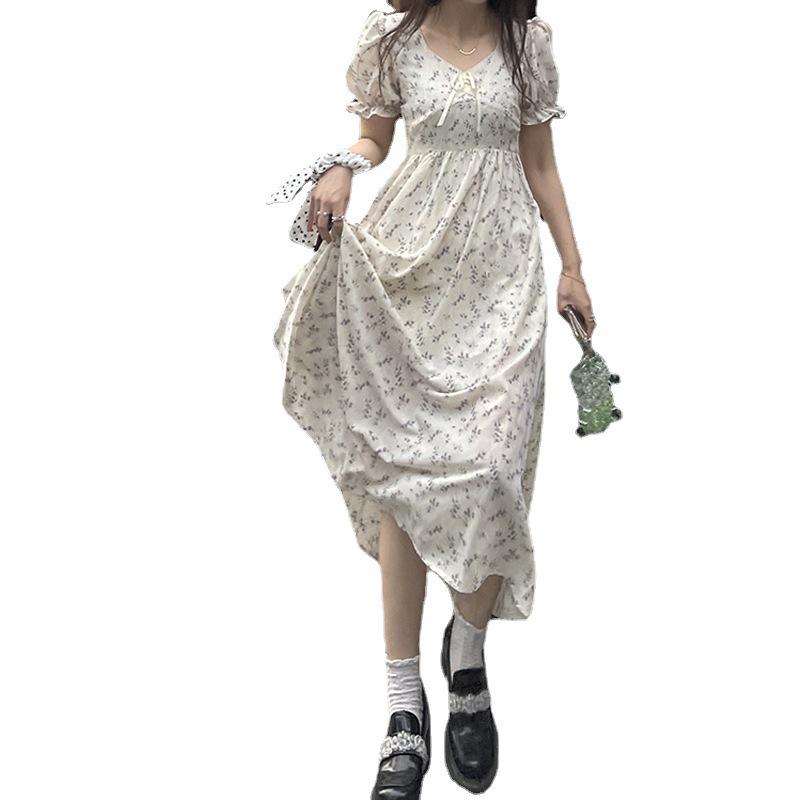 2024 Summer French Floral Puff Sleeve Dress for Women