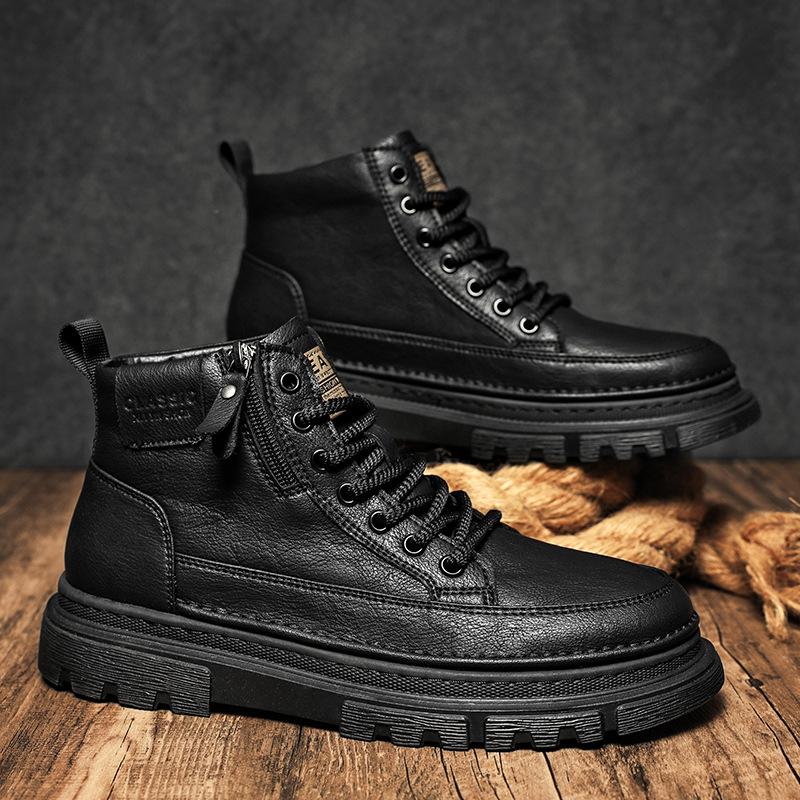 Trendy Versatile Martin Boots Men's Shoes Autumn and Winter Casual Men's Boots Mid-top Leather Shoes