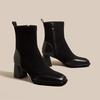 Thick High Heel Short Boots Autumn Winter New Square Headed Suede Ankle Boots For Women Black Brown Elastic Heeled Botines Mujer