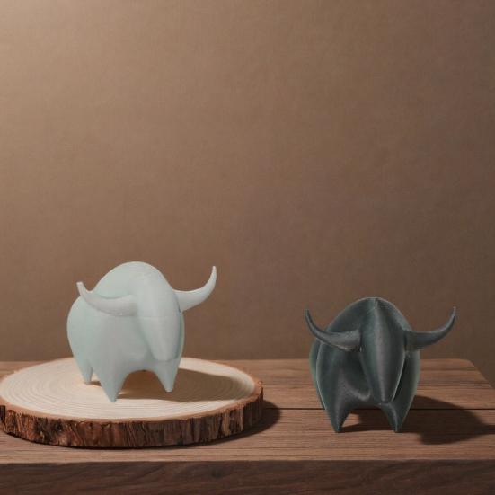 3D Printed Bull Figurine, Mini Bull Animal Statue, Collectible Desktop Ornament for Shelf, Home, Office, Desk Decor