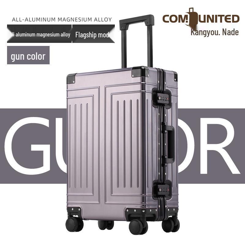 Aluminum-Magnesium Alloy Suitcase with Aluminum Frame, Universal Wheels, Combination Lock - 24" Carry-On for Students & Men's Business Travel.