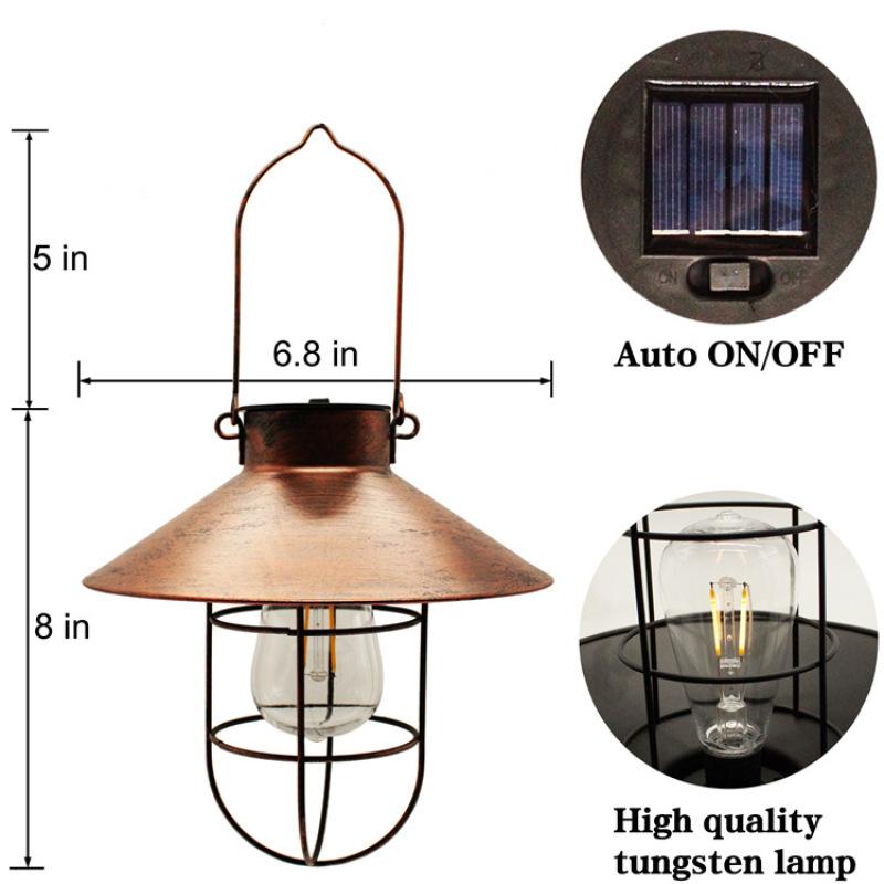 Retro Hanging Solar Lamp Outdoor Waterproof Tungsten Bulb Decorative Light For Garden Patio Yard