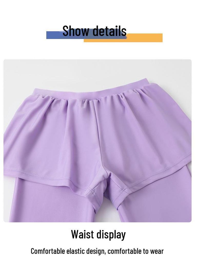 Girls' Teen Long Sleeve Sun-Proof Swimsuit Set with Quick-Dry Korean Style Print