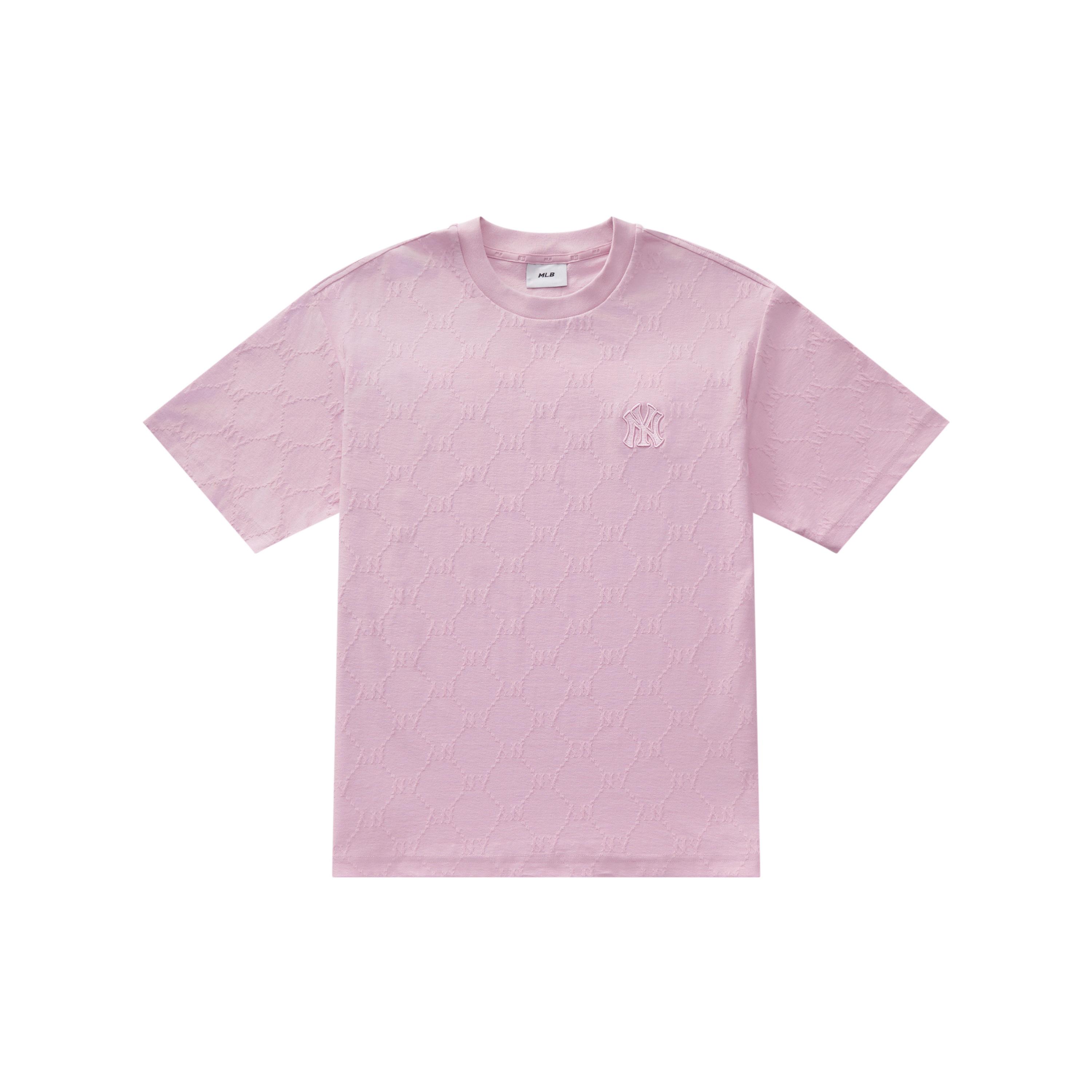 MLB MONOGRAM SS25 T Shirt Unisex Heather Gray Pink 3ATSM1353-50PKM L
