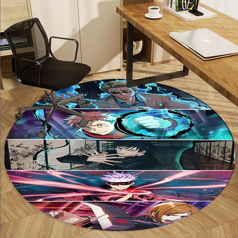 Jujutsu Kaisen Pattern Round Rug, Indoor/Outdoor Mat, for Picnic, Gameroom, Bedroom, Office, Living Room, Home Decor Carpet, Birthday Gift
