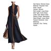 Sommer ärmelloses Kleid für Damen, lässig, Stehkragen, V-Ausschnitt, Maxikleid, fließend