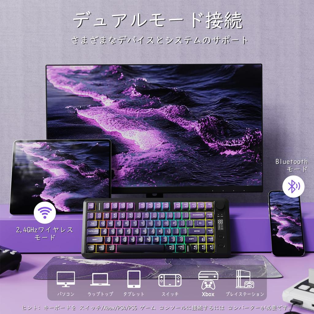 ZIYOU LANG X FREEWOLF M75 Wireless Gaming Keyboard with Smart Display & Knob, BT2.4Ghz Dual-Mode PBT Gradient Keycaps, Rainbow Backlight, TKL 82-Key