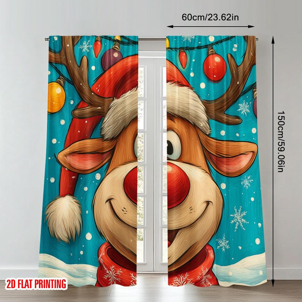 2pcs 2D flat printing Popular Christmas curtains Christmas Reindeer Cartoon Holiday Joy Digital Printed Polyester Drapes Family