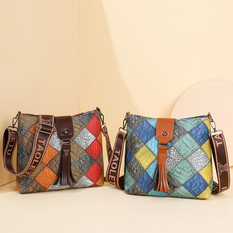 Women's Contrast Color Crossbody Bag Large Capacity Bucket Bag Mother Bag