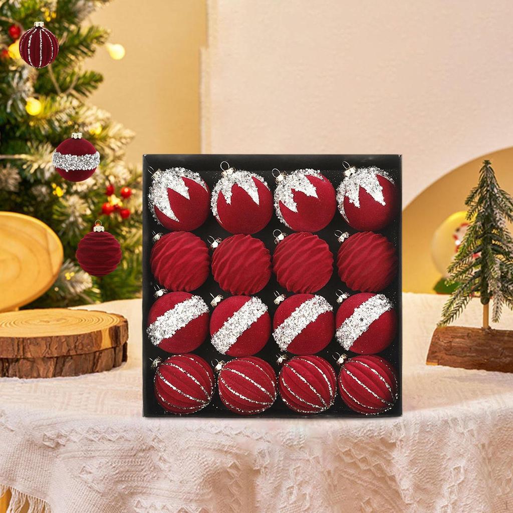 16 Stück Samt Weihnachtskugel Ornamente Dekoration Heimdekor Bruchsicher Dekorativ