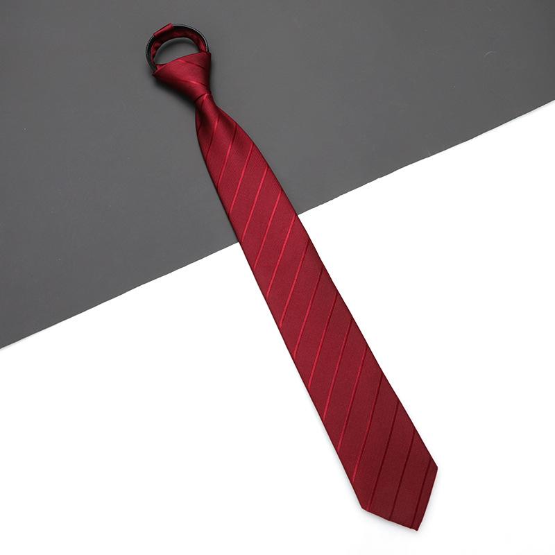 Men'S And Women'S Red Zip-Up Tie Groom Business Dress Wedding Korean Version Lazy No Striped Tie