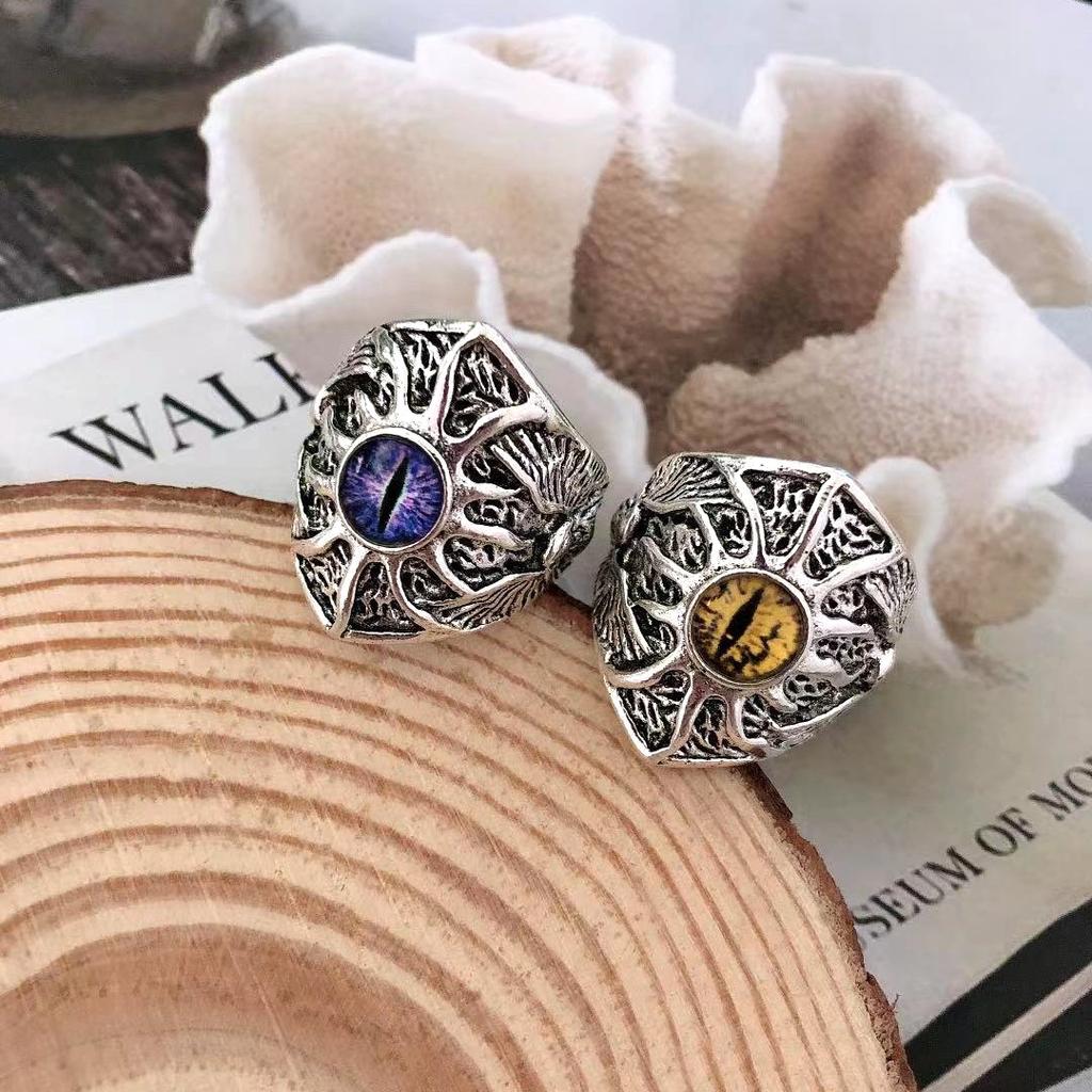 Retro Demon Eye Ring For Men Punk Gothic Adjustable Handmade Rock Biker Jewelry Man Gift Three Size