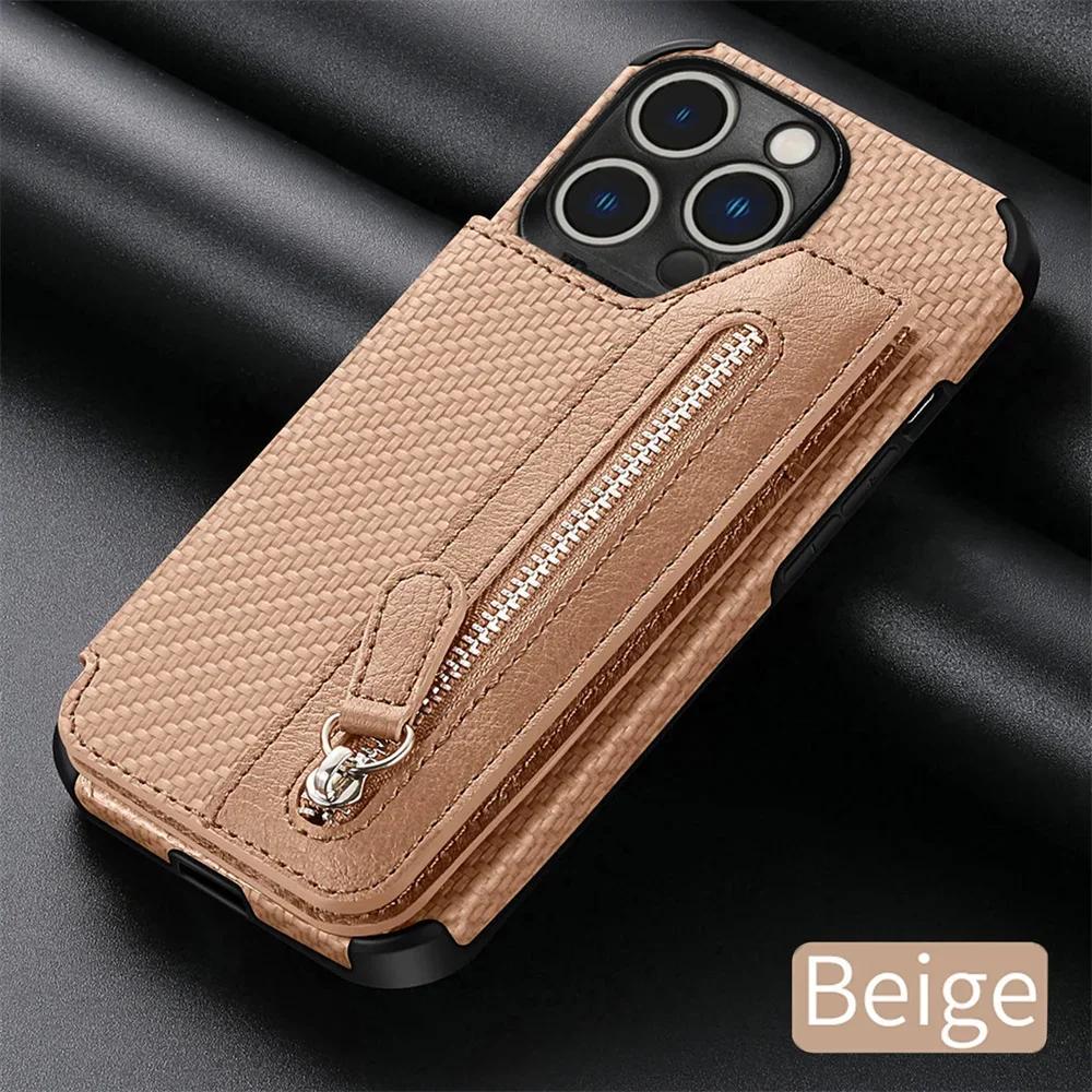 Zipper Wallet Credit Card Holder Phone Case for IPhone 13 12 Mini 14 11 Pro XS Max XR X 7 8 6 6s Plus SE 2 3 Stand Leather Cover