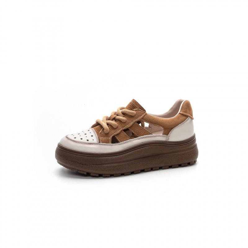 

First layer cowhide platform sandals women s 2025 new comfortable soft leather women s casual single shoes nurse hollow white shoes 40 жовтий