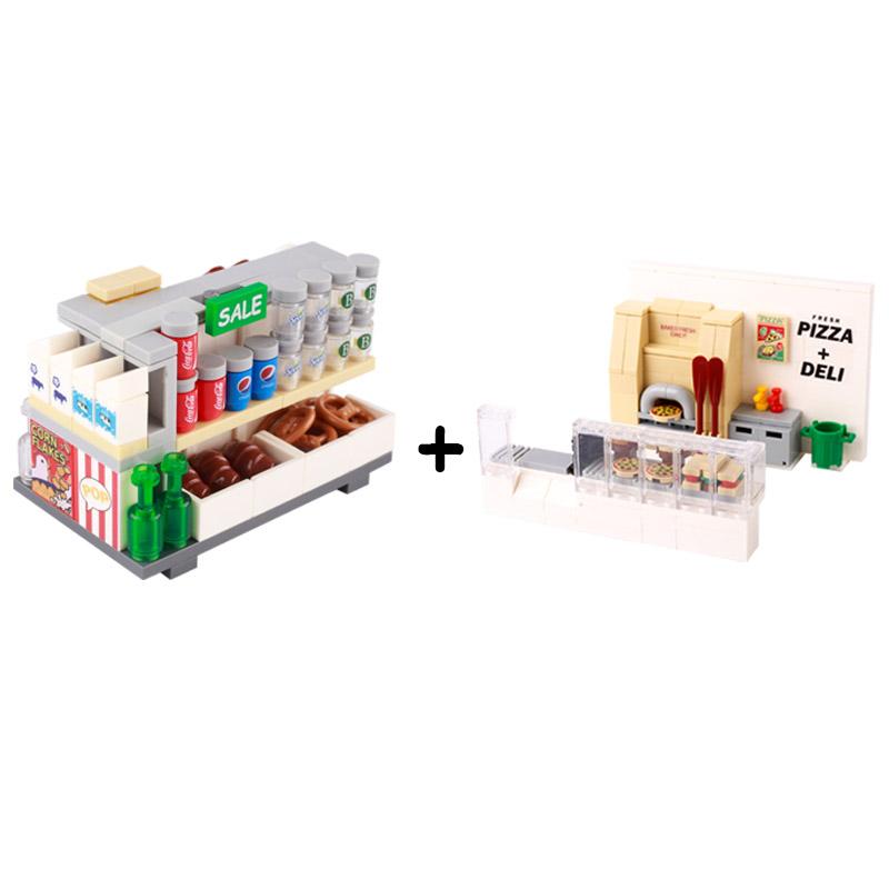 MOC Bricks Accessories City Supermarket Shop Store Building Blocks Street View Drink Food Vegetable Food Dessert Blocks Printed