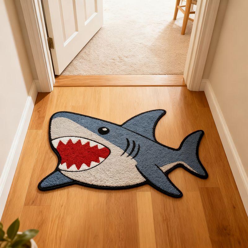 Creatief Cartoon Haai Vormig Pluche Tapijt Nachtkastje Vloermat Entree Badkamer Woonkamer Schattig Cartoon Huis Vloermat 60x90cm 24x36inch