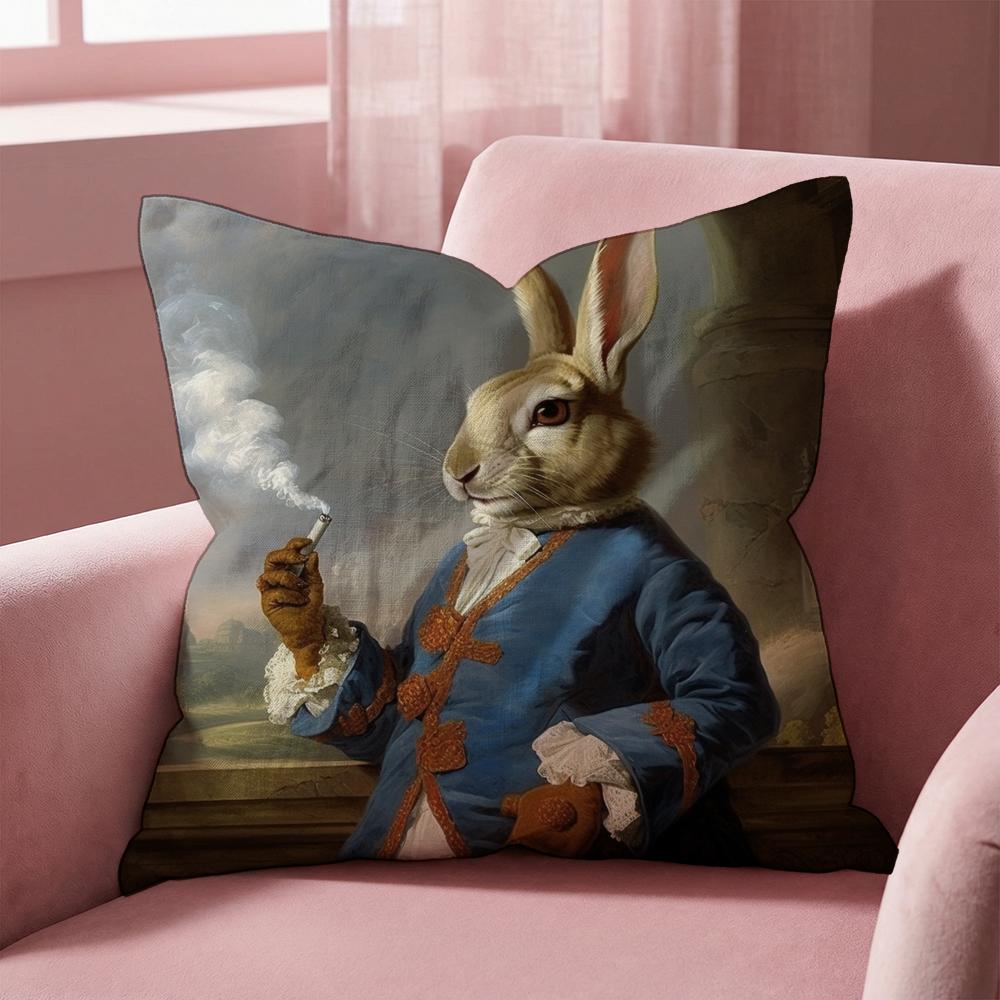 R-Retro Rabbit Portrait ARTWORK Cushion Cover Multi-Scene Pillow Cover for Home & Car - Reversible, Soft & Durable for Daily Use
