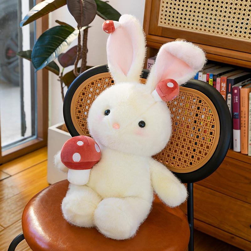 Plush Mushroom Rabbit Toy Embroidered Animal Cushion For Girls Gift Celebration