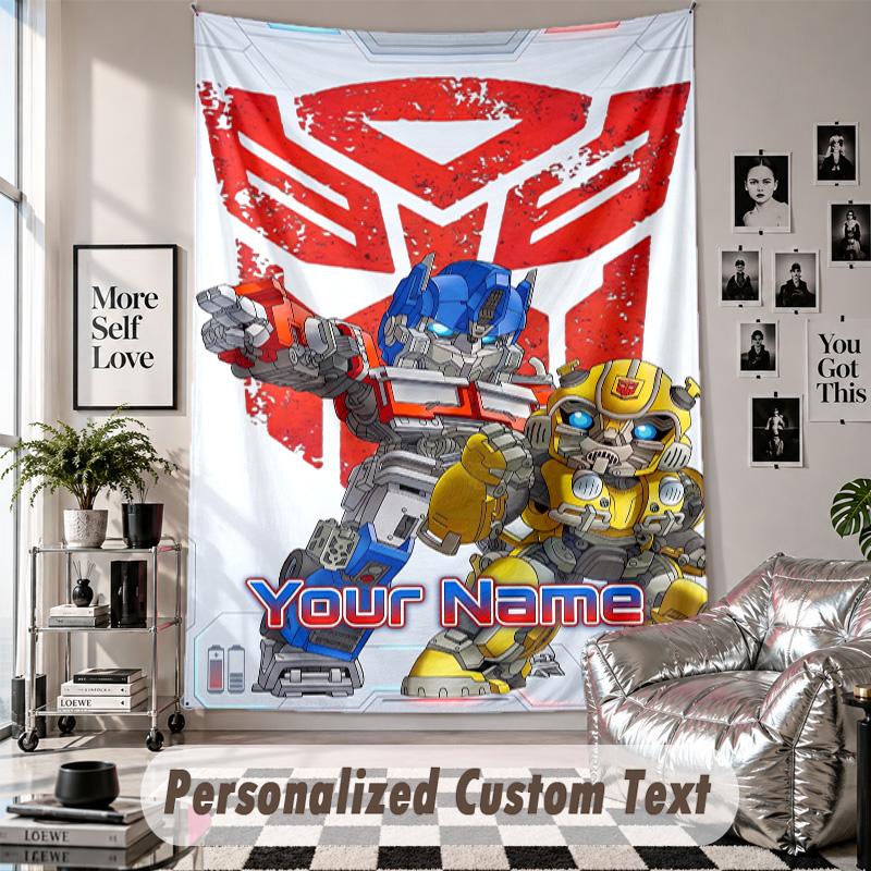 Wall Hanging Tapestry With Custom Name & Text, Transformers Decorative Tapestry For Bedroom