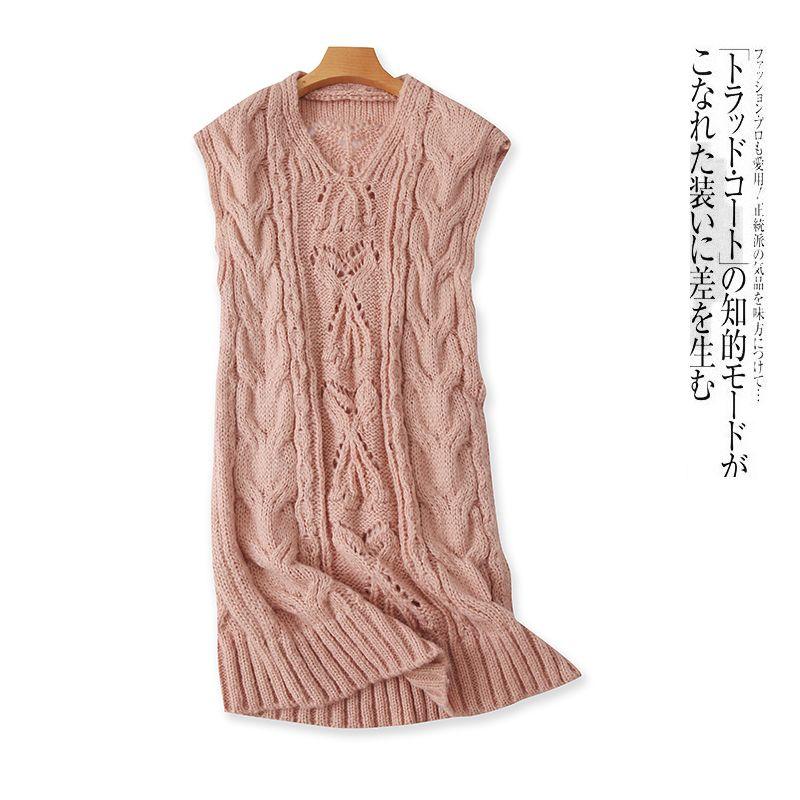 Mid-Length Sweater Vest Spring & Fall New Foreign Trade Women's Clothing Younger Fashion V Neck Sleeveless Pure Color Split Vest 30206