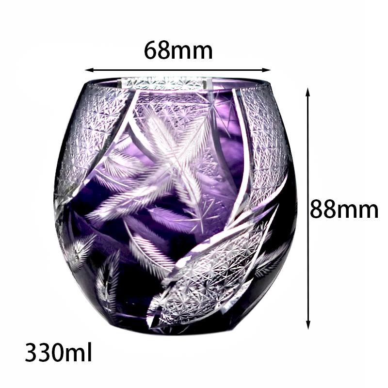 

Hand Carved Round Japanese Style Whiskey Glass, Purple Color Overlay Crystal With Unique Feathers Shape 330Ml 201-300ml чернил синий