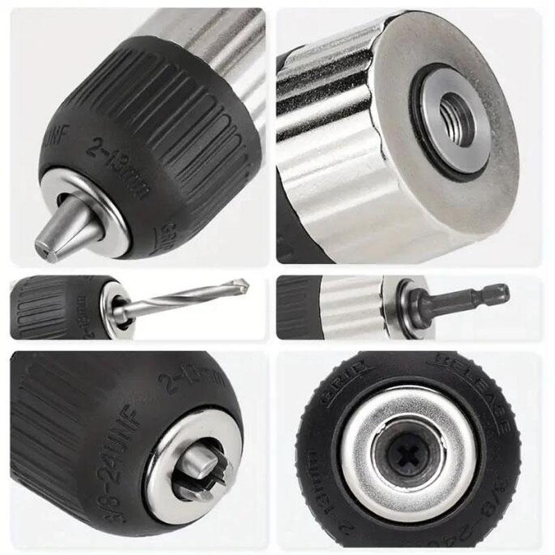 Schlüsselloser selbstsichernder Bohrfutteradapter 2-13mm 3/8-24UNF Sechskantschaft Schnellverschluss Schlagbohrfest Elektrobohrmaschine Bohrfutter Schrauber Werkzeuge