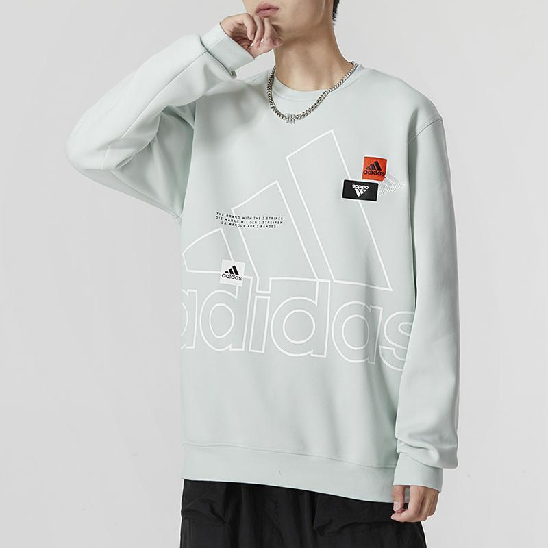 Adidas Simple Letter Large Logo Print Athletic Casual Round Neck Sweatshirt Men Sweatshirt Linen-Green HP1434