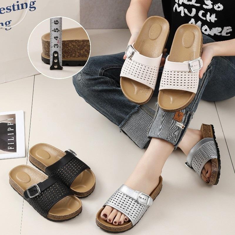 New niche hand-woven hollow breathable thick-soled slippers for women's summer outer wear style one-word slippers for women