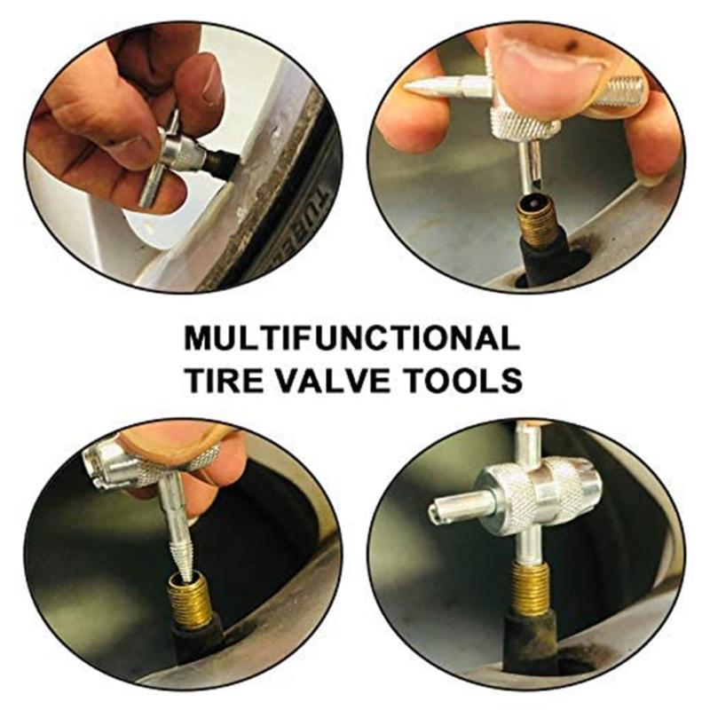 4-Way Valves Tool Tire Valves Tools 4 Way Valves Core Tool 4-in-1 Multifunctional Valves Wrench for Automobile Tire Stem