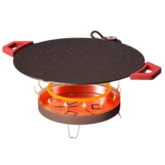 Elektrische Bakplaat Rookvrij Binnen Koken Anti-aanbak Ronde Bakplaat met Verstelbare Temperatuurregeling Groente Grillplaat