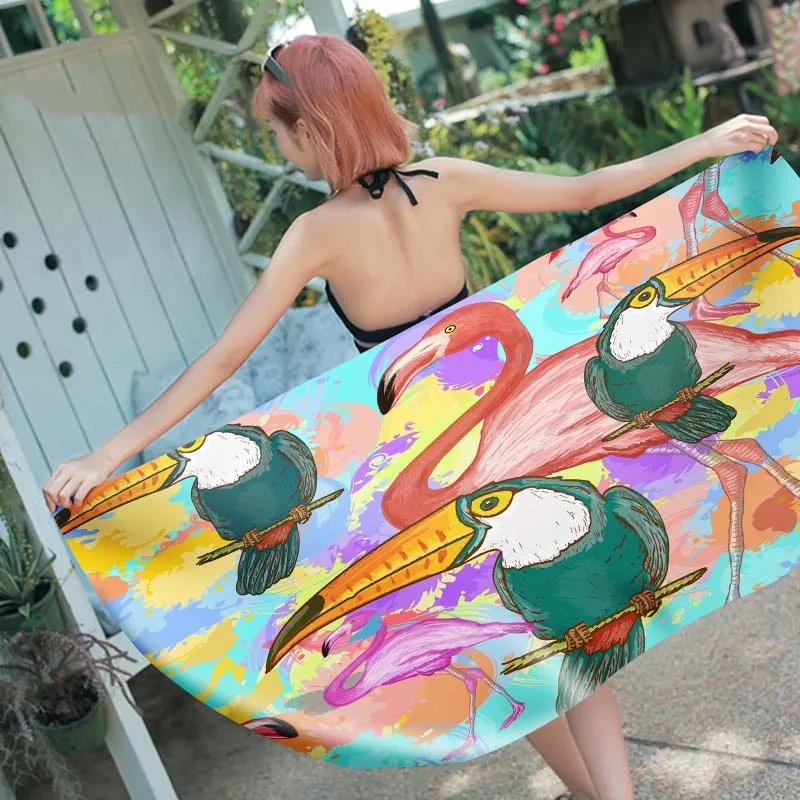 Summer Tropical Animal Beach Towel Flamingo Bird Bath Towel Sport Travel Gym Yoga Spa Towels Microfiber Quick Dry Swimming Cover