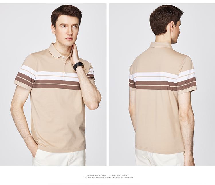 70S Pure Cotton Summer Silk Light Cotton Soft Anti Wrinkle Contrast Striped Short Sleeve Polo Shirt