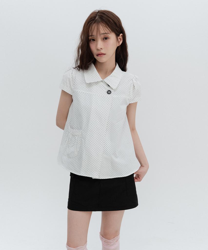 HIGH SCHOOL DISCO Dot Button Puff Sleeve Blouse_White